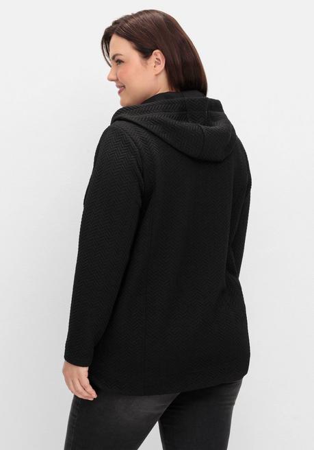 Sheego Kapuzen-Sweatjacke In Fischgrät-Struktur - Schwarz Sheego