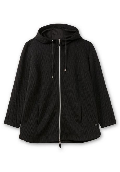 Sheego Kapuzen-Sweatjacke In Fischgrät-Struktur - Schwarz Sheego