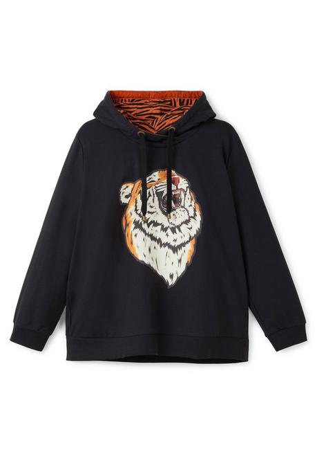 Sheego By Joe Browns Kapuzen-Sweatshirt Mit Animal-Frontdruck - Schwarz Sheego