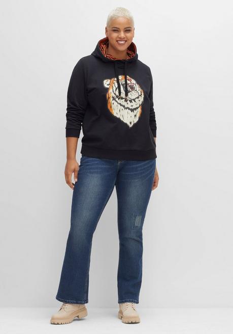 Sheego By Joe Browns Kapuzen-Sweatshirt Mit Animal-Frontdruck - Schwarz Sheego