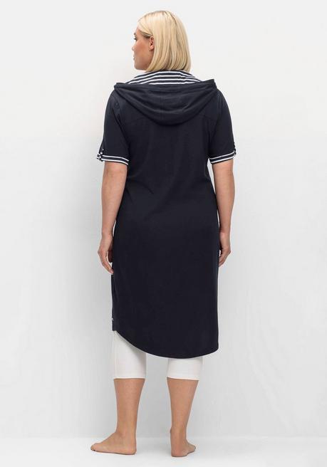 Sheego Kapuzenkleid Mit Kontrastdetails Und Längerem Rücken - Tiefblau Sheego