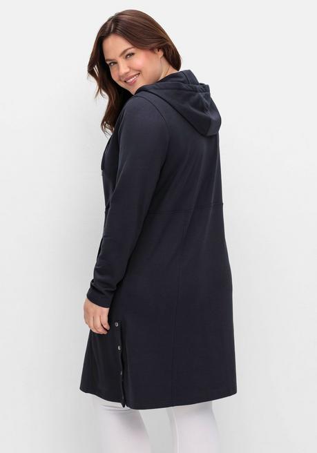 Sheego Kapuzenkleid Mit Seitenschlitzen Und Knopfleiste - Tiefblau Sheego