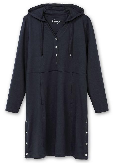 Sheego Kapuzenkleid Mit Seitenschlitzen Und Knopfleiste - Tiefblau Sheego