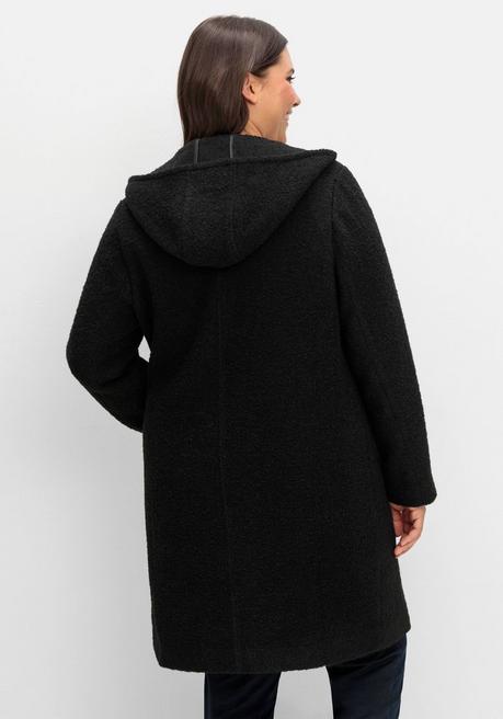 Sheego Kapuzenmantel In Kuscheliger Bouclé-Qualität - Schwarz Sheego
