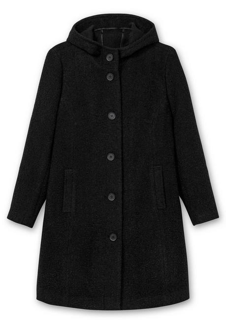 Sheego Kapuzenmantel In Kuscheliger Bouclé-Qualität - Schwarz Sheego