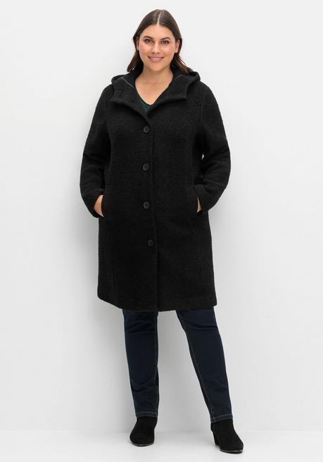 Sheego Kapuzenmantel In Kuscheliger Bouclé-Qualität - Schwarz Sheego