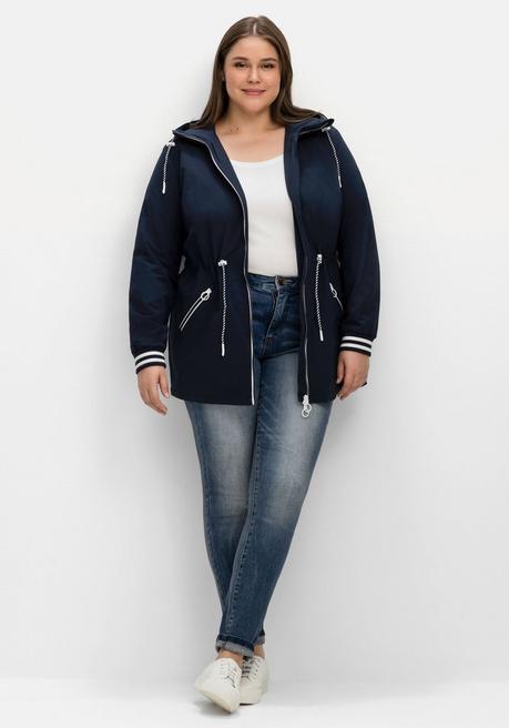 Sheego Kapuzenparka Mit Kontrastdetails Und Taillen-Tunnelzug - Nachtblau Sheego