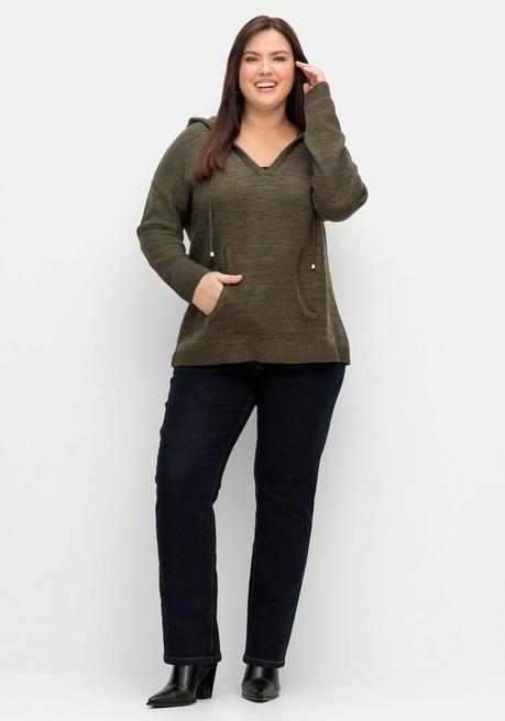 Sheego Kapuzenpullover Mit Kaschmiranteil, In Melierter Optik - Dunkeloliv Meliert Sheego