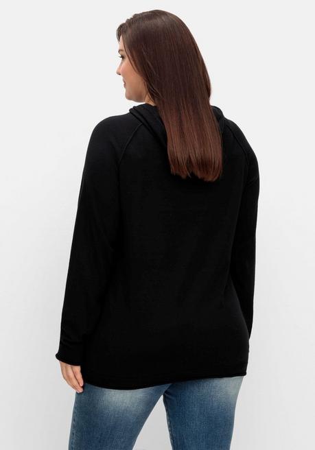 Sheego Kapuzenpullover Mit Wording Im Intarsienstrick - Schwarz Sheego