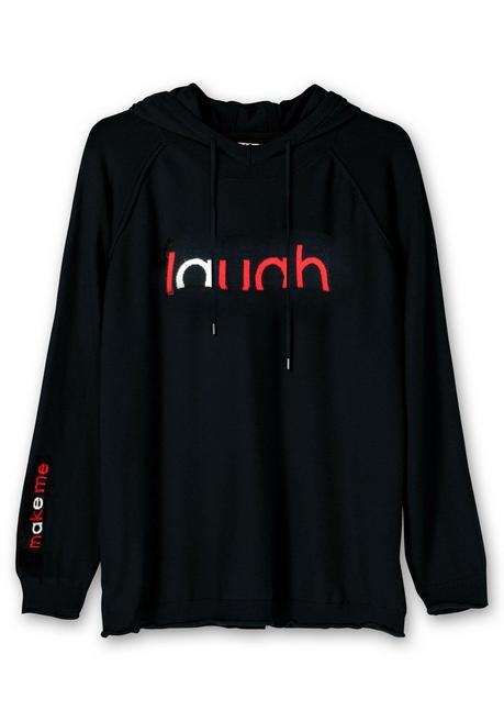 Sheego Kapuzenpullover Mit Wording Im Intarsienstrick - Schwarz Sheego