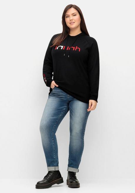 Sheego Kapuzenpullover Mit Wording Im Intarsienstrick - Schwarz Sheego