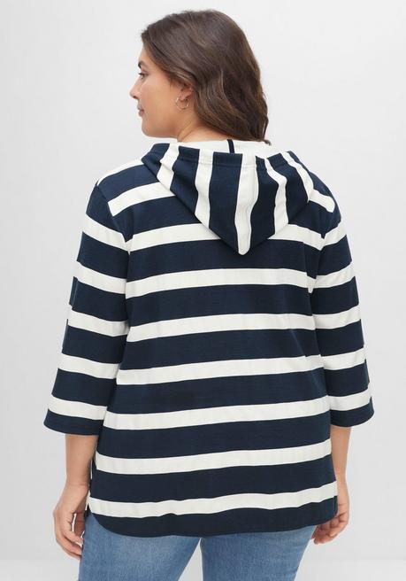 Sheego Kapuzenshirt Mit Streifenmuster Und 3/4-Arm - Nachtblau-weiß Sheego