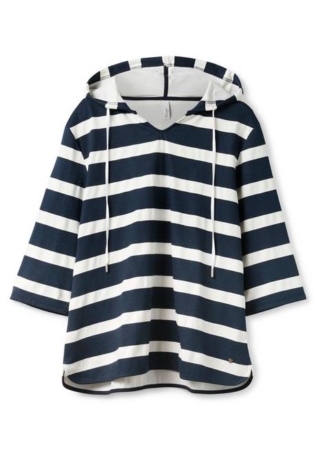 Sheego Kapuzenshirt Mit Streifenmuster Und 3/4-Arm - Nachtblau-weiß Sheego