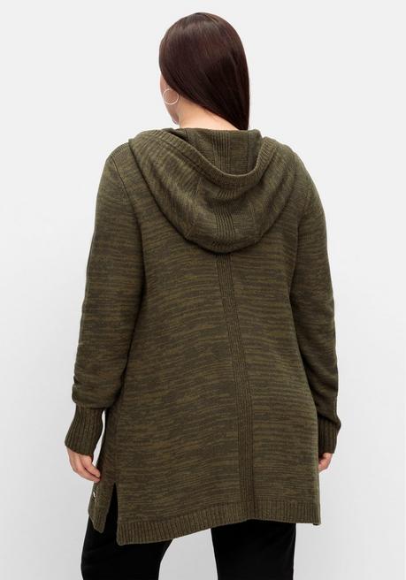 Sheego Kapuzenstrickjacke Mit Wolle Und Kaschmir - Dunkeloliv Meliert Sheego