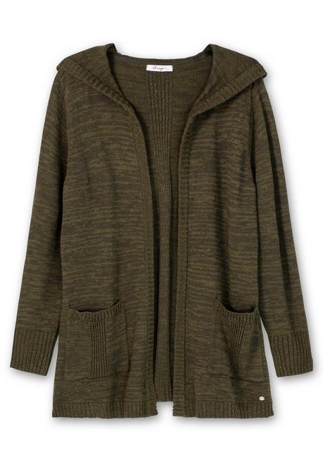 Sheego Kapuzenstrickjacke Mit Wolle Und Kaschmir - Dunkeloliv Meliert Sheego