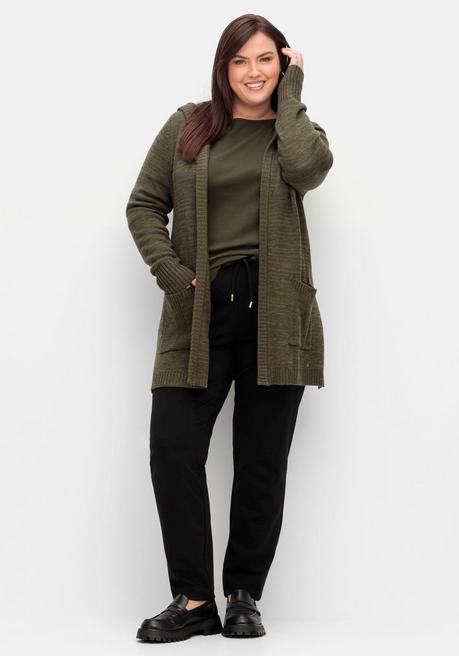 Sheego Kapuzenstrickjacke Mit Wolle Und Kaschmir - Dunkeloliv Meliert Sheego