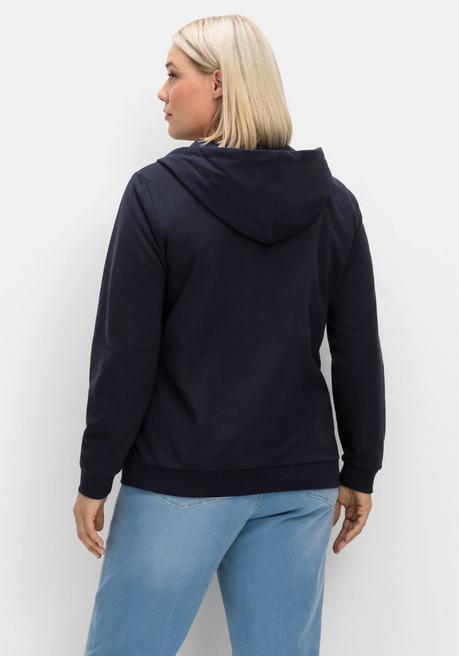 Sheego Kapuzensweatjacke Mit Print Und Kängurutasche - Marine Sheego