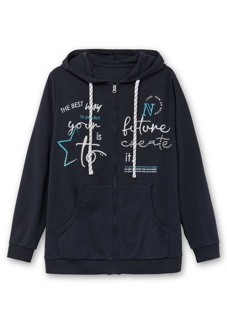 Sheego Kapuzensweatjacke Mit Print Und Kängurutasche - Marine Sheego