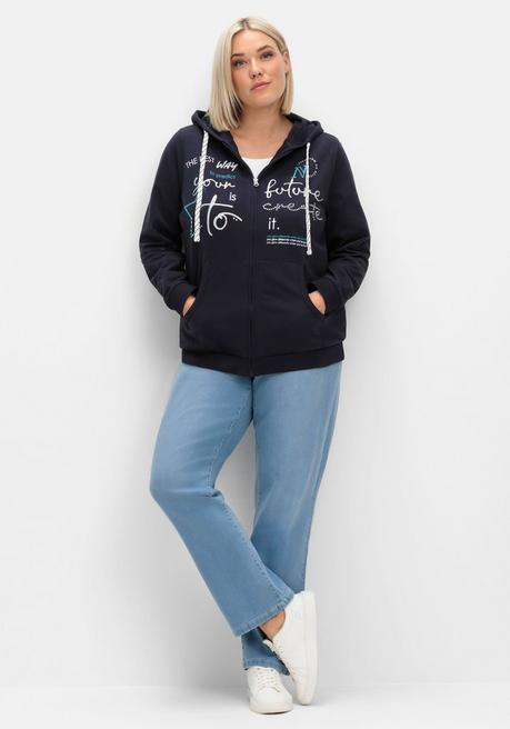 Sheego Kapuzensweatjacke Mit Print Und Kängurutasche - Marine Sheego