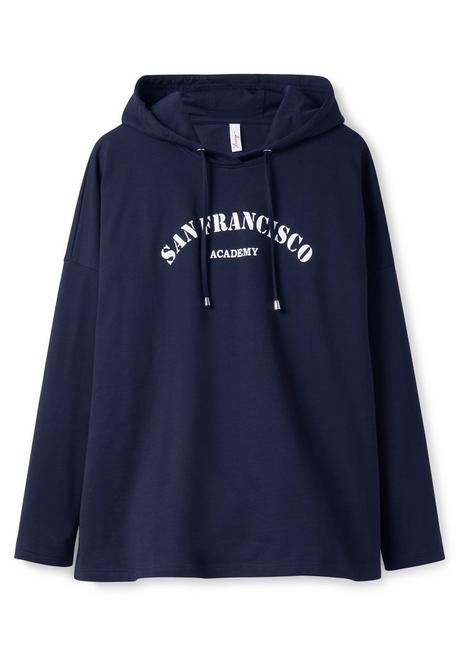 Sheego Kapuzensweatshirt Mit Frontdruck, In A-Linie - Marine Sheego