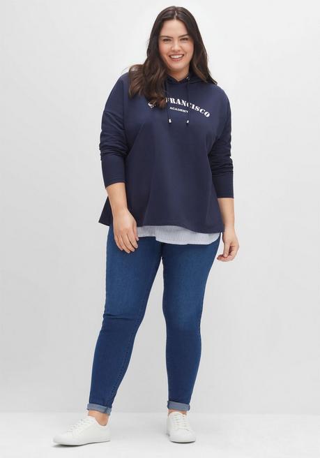 Sheego Kapuzensweatshirt Mit Frontdruck, In A-Linie - Marine Sheego