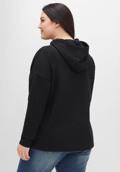 Sheego Kapuzensweatshirt Mit Frontdruck, In A-Linie - Schwarz Sheego