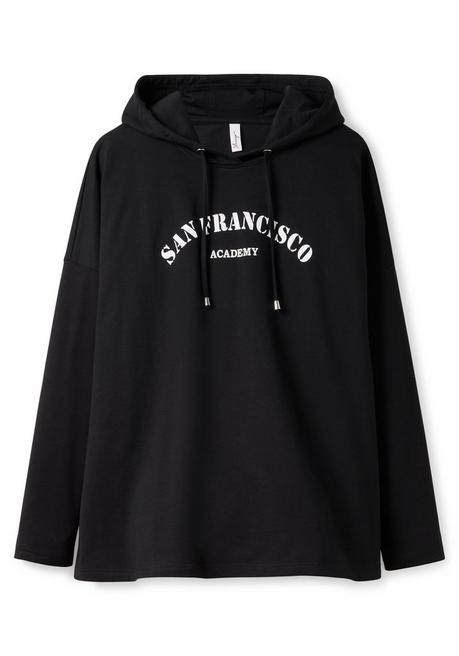 Sheego Kapuzensweatshirt Mit Frontdruck, In A-Linie - Schwarz Sheego
