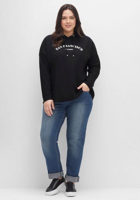 Sheego Kapuzensweatshirt Mit Frontdruck, In A-Linie - Schwarz Sheego