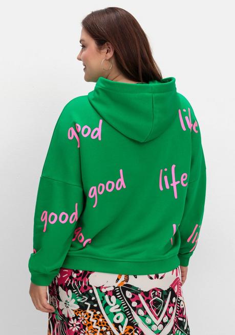 Sheego Loves Miss Goodlife Kapuzensweatshirt Mit Smiley-Druck Und Glitzersteinen - Dunkelgrün Bedruckt Sheego