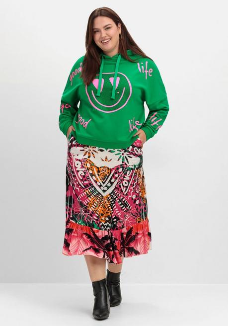 Sheego Loves Miss Goodlife Kapuzensweatshirt Mit Smiley-Druck Und Glitzersteinen - Dunkelgrün Bedruckt Sheego