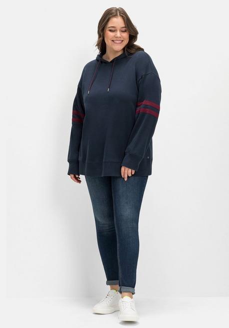 Sheego Kapuzensweatshirt Mit Zierstreifen Am Ärmel - Nachtblau Sheego
