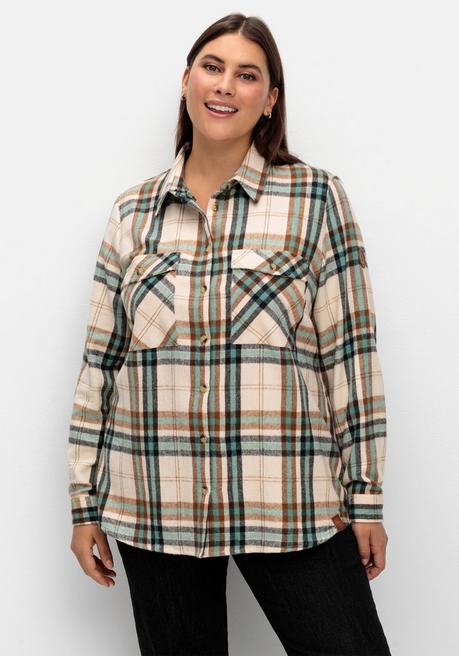 Sheego X Collection L. Karierte Bluse Aus Weich Angerautem Flanell - Mint Gemustert Sheego