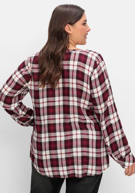Sheego Karierte Bluse Mit Rundhalsausschnitt - Weinrot Kariert Sheego