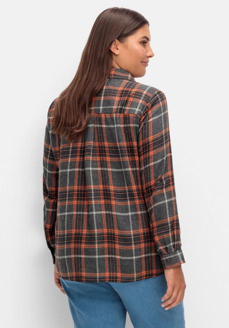 Sheego Karierte Flanell-Tunika Mit Krempelarm - Schwarz-orange Sheego