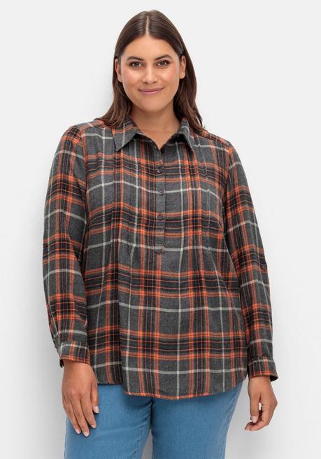 sheego Karierte Flanell-Tunika mit Krempelarm - schwarz-orange sheego
