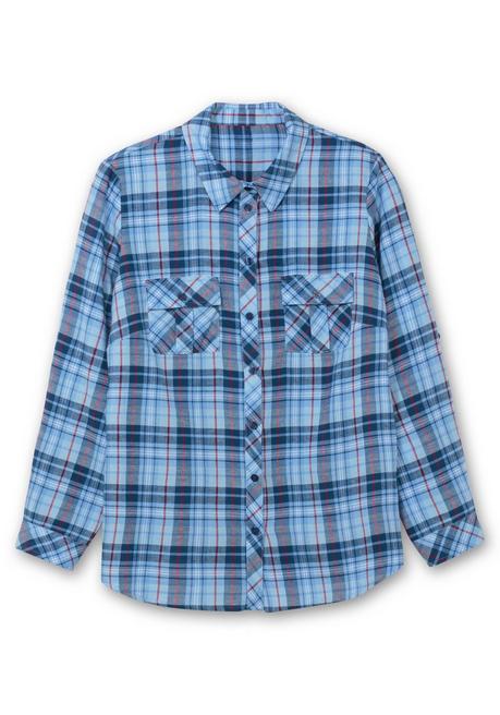 Sheego Karierte Flanellbluse Mit Brusttaschen - Mittelblau-blau Kariert Sheego