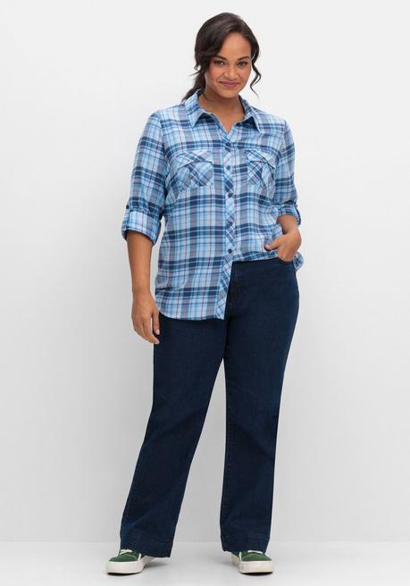 Sheego Karierte Flanellbluse Mit Brusttaschen - Mittelblau-blau Kariert Sheego