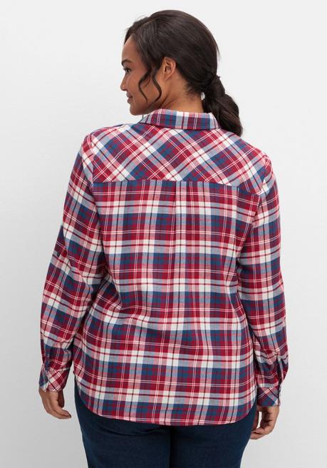 Sheego Karierte Flanellbluse Mit Brusttaschen - Weinrot Kariert Sheego