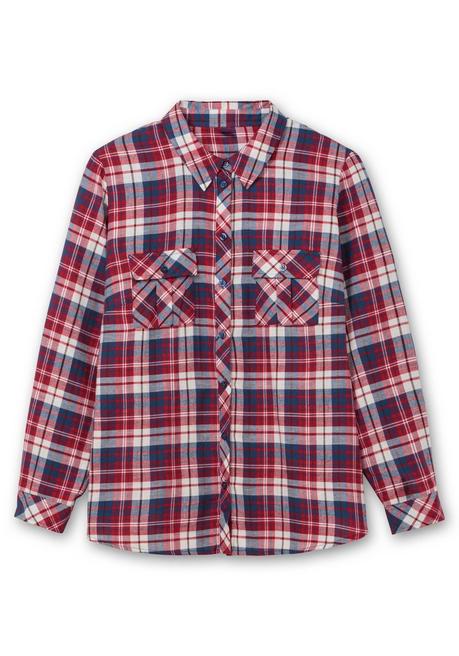 Sheego Karierte Flanellbluse Mit Brusttaschen - Weinrot Kariert Sheego