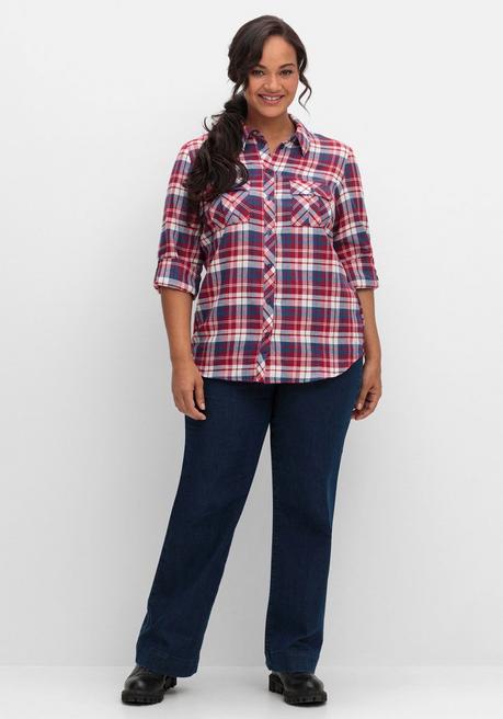 Sheego Karierte Flanellbluse Mit Brusttaschen - Weinrot Kariert Sheego