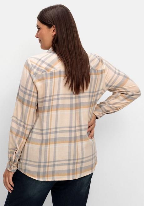 Sheego X Collection L. Karierte Flanellbluse Mit Krempelärmeln - Beigefarben Gemustert Sheego