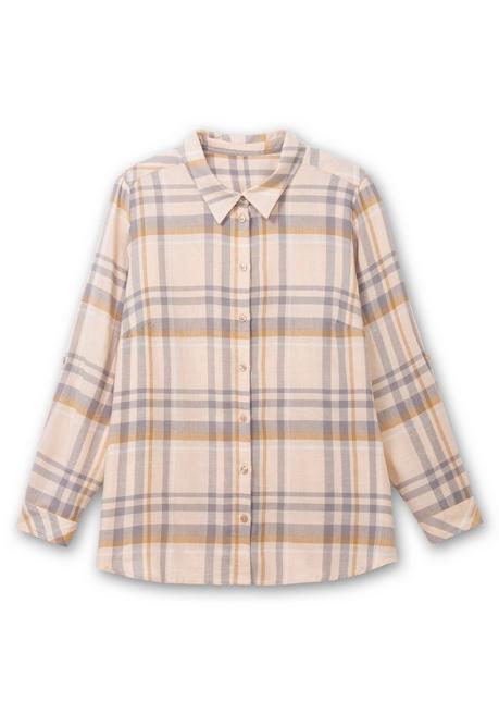 Sheego X Collection L. Karierte Flanellbluse Mit Krempelärmeln - Beigefarben Gemustert Sheego