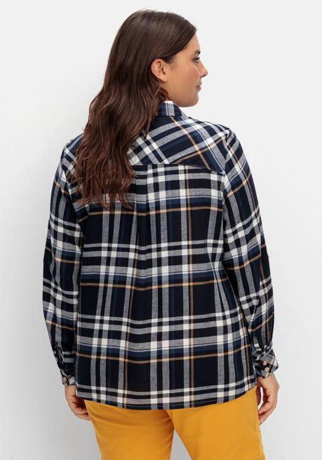 Sheego X Collection L. Karierte Flanellbluse Mit Krempelärmeln - Marine Gemustert Sheego