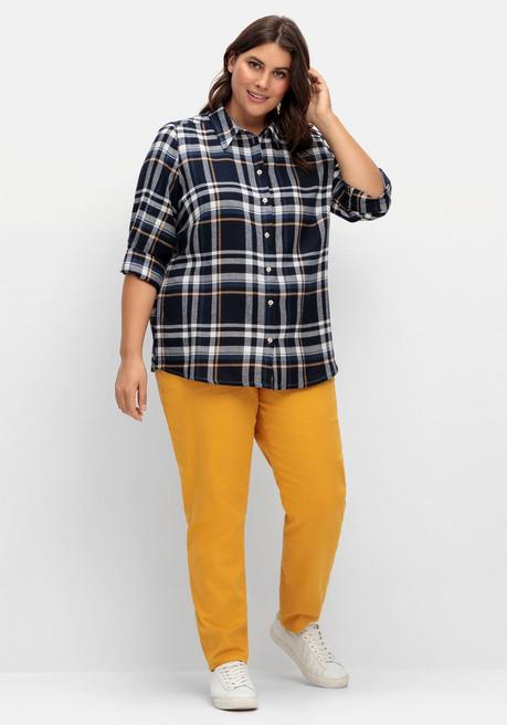 Sheego X Collection L. Karierte Flanellbluse Mit Krempelärmeln - Marine Gemustert Sheego