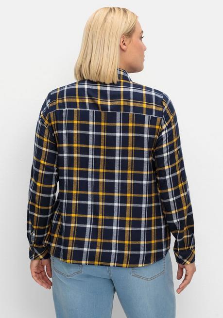 Sheego Karierte Flanellbluse Mit Krempelärmeln - Marine-ocker Kariert Sheego