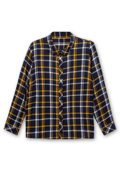 Sheego Karierte Flanellbluse Mit Krempelärmeln - Marine-ocker Kariert Sheego