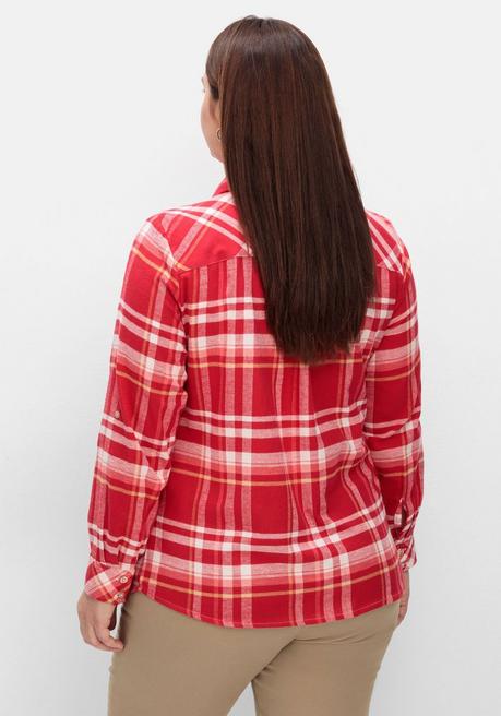 Sheego X Collection L. Karierte Flanellbluse Mit Krempelärmeln - Rot Gemustert Sheego
