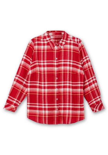 Sheego X Collection L. Karierte Flanellbluse Mit Krempelärmeln - Rot Gemustert Sheego