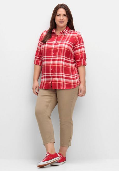Sheego X Collection L. Karierte Flanellbluse Mit Krempelärmeln - Rot Gemustert Sheego