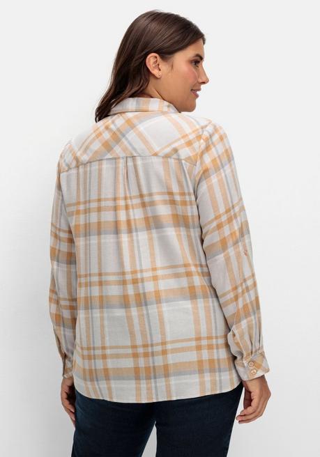 Sheego X Collection L. Karierte Flanellbluse Mit Krempelärmeln - Steingrau Gemustert Sheego